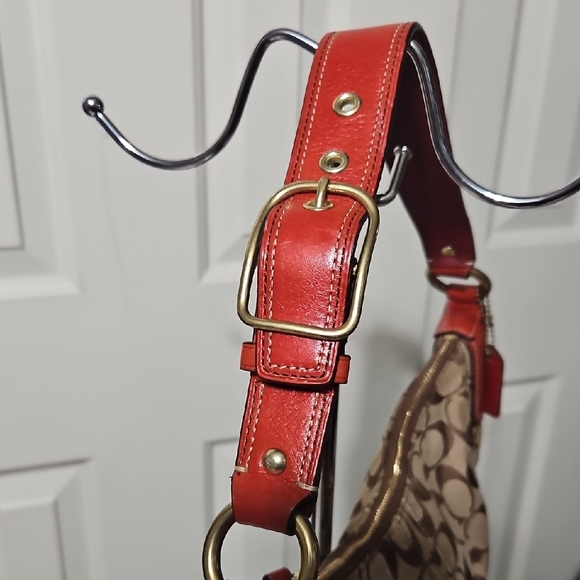 Coach EUC Y2K Half Moon Brown and Red Signature Shoulder Bag - Picture 3 of 16